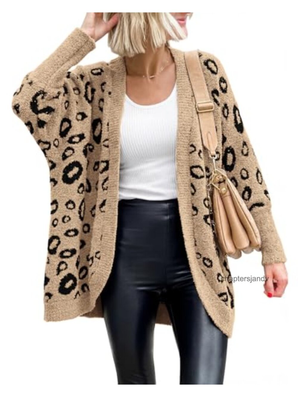 Leopard Knit Cardigan Batwing Sleeve Women's Fall Sweater